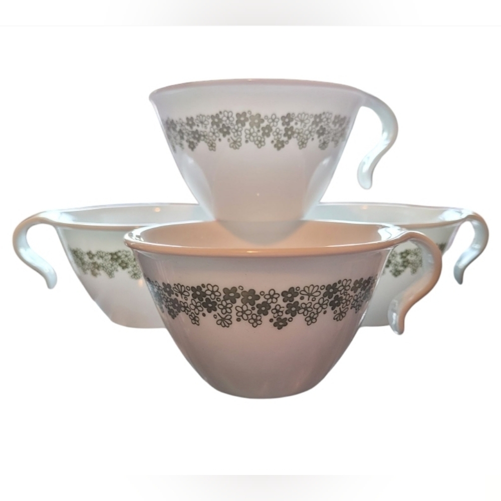 Spring Blossom Green "Crazy Daisy" Cup With Hooked Handle- Set of 4
